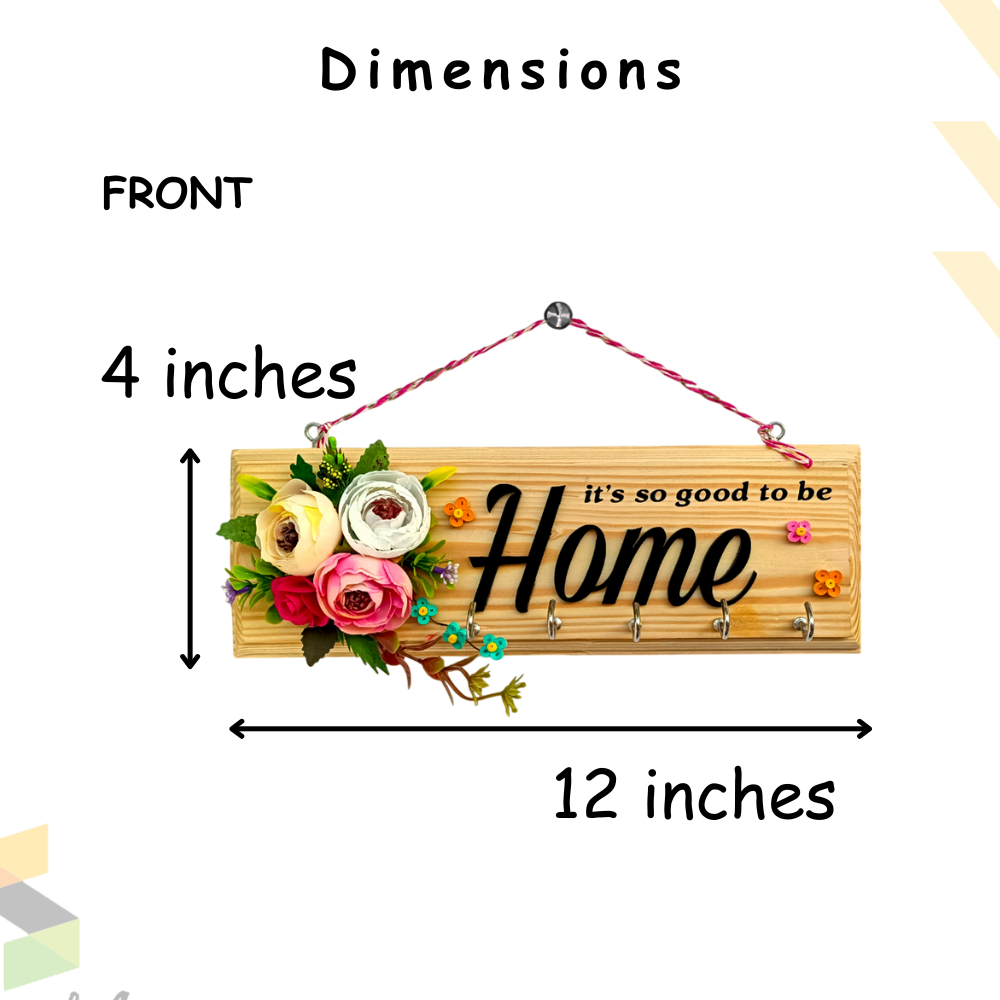 Elegant Wooden Key Holder for Home with Flowers Design & Beautiful Quote