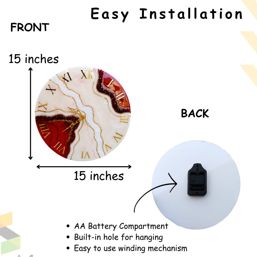 Classic Round Wall Clock with Beautiful Resin Art