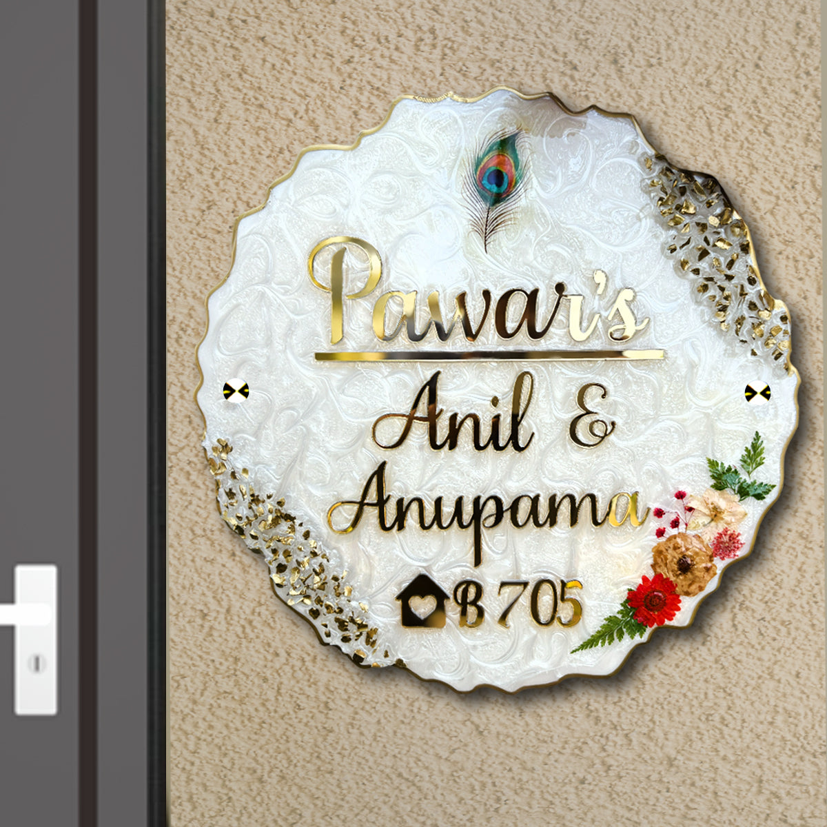 Customized Resin & Acrylic Name Plate for Home Entrance, Flat, Bungalow (Shades of Art)