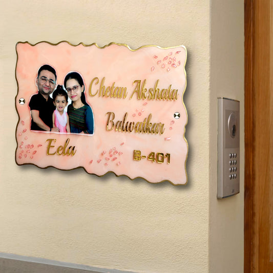Resin & Acrylic Name Plate for Home Entrance, Flat Bungalow ( Family Caricature)