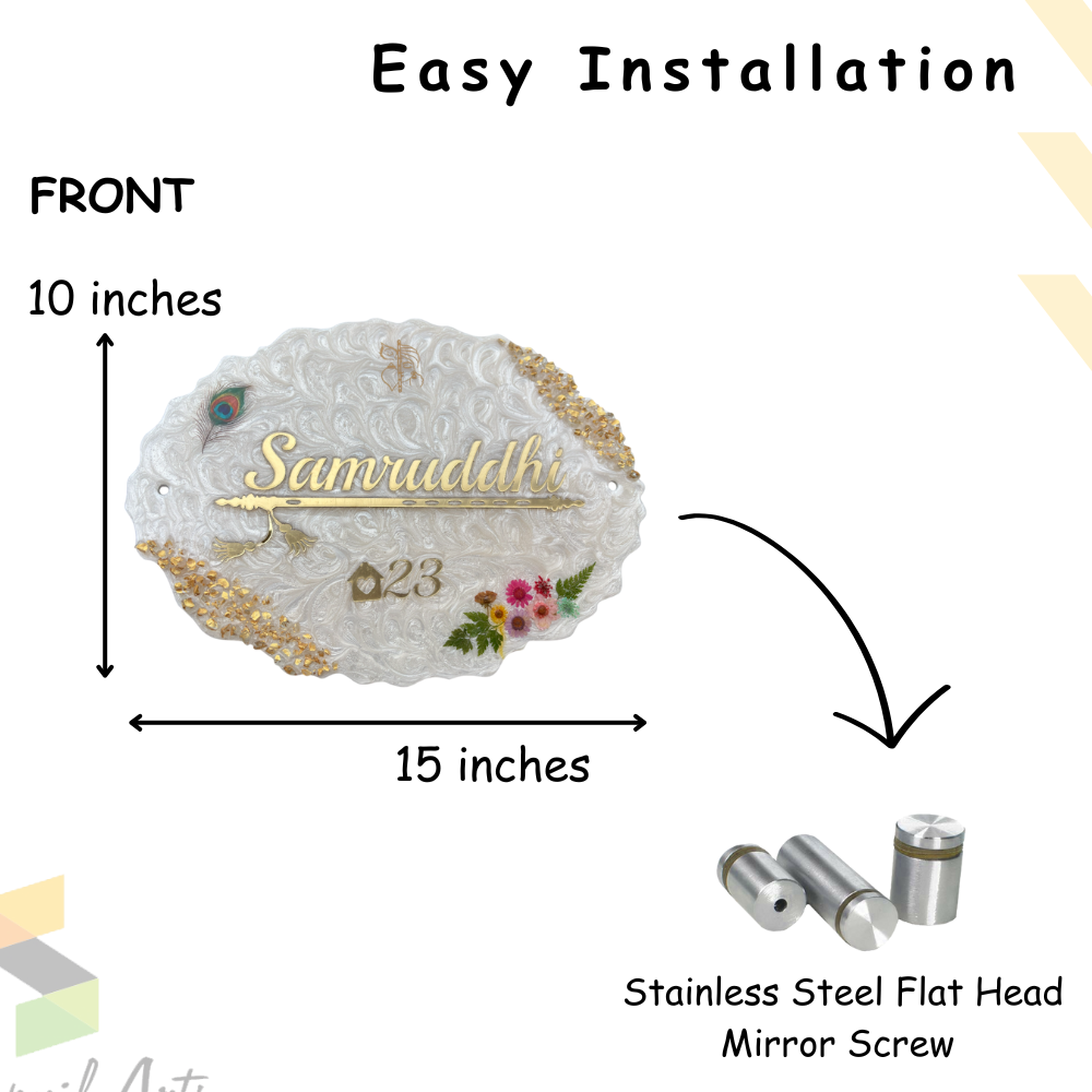 Customized Resin & Acrylic Name Plate for Home Entrance, Flat, Bungalow (Oval Art)
