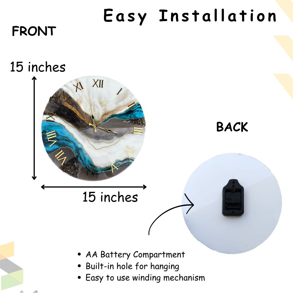 Stylish Round Wall Clock with Beautiful Resin Art