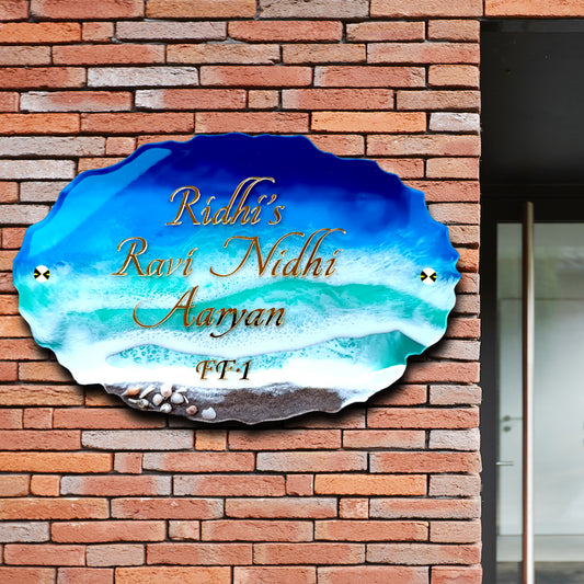 Resin Artwork Beach Theme Resin & Acrylic Door Name Plate for Home Entrance