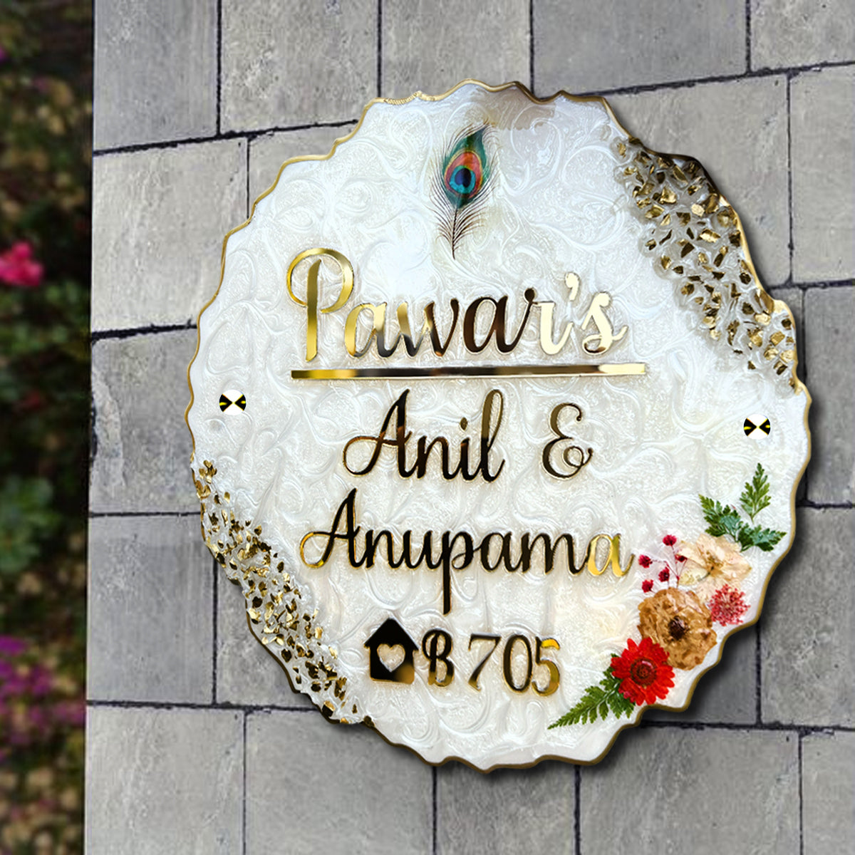 Customized Resin & Acrylic Name Plate for Home Entrance, Flat, Bungalow (Shades of Art)