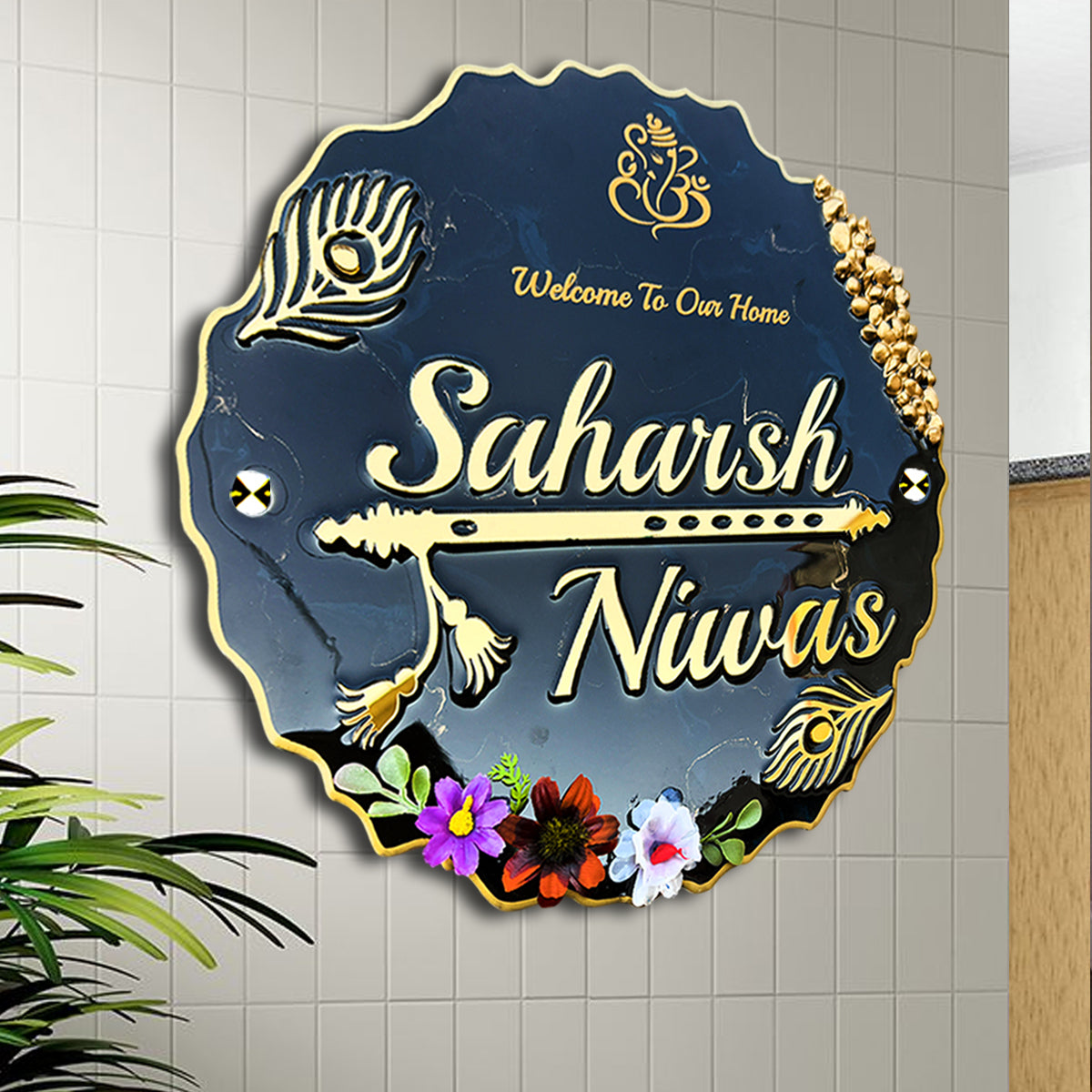 Customized Resin & Acrylic Name Plate for House Entrance, Flat, Bungalow (Classic Black)