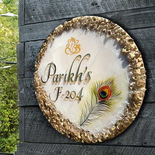 Customized Resin & Acrylic Name Plate for House Entrance, Flat, Bungalow (Shiny Stones)