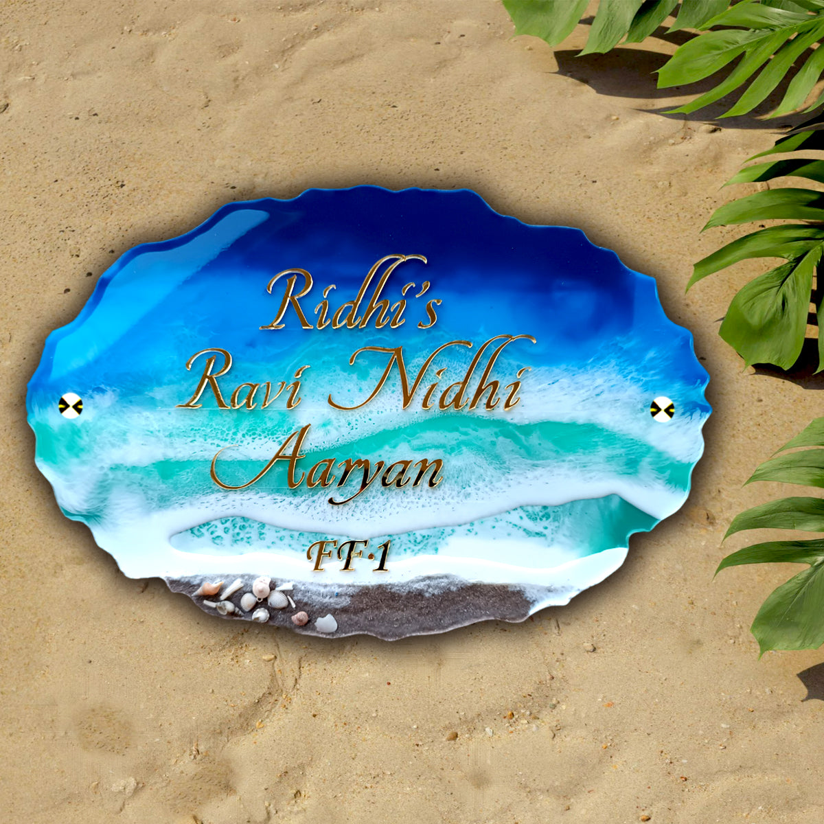 Resin Artwork Beach Theme Resin & Acrylic Door Name Plate for Home Entrance