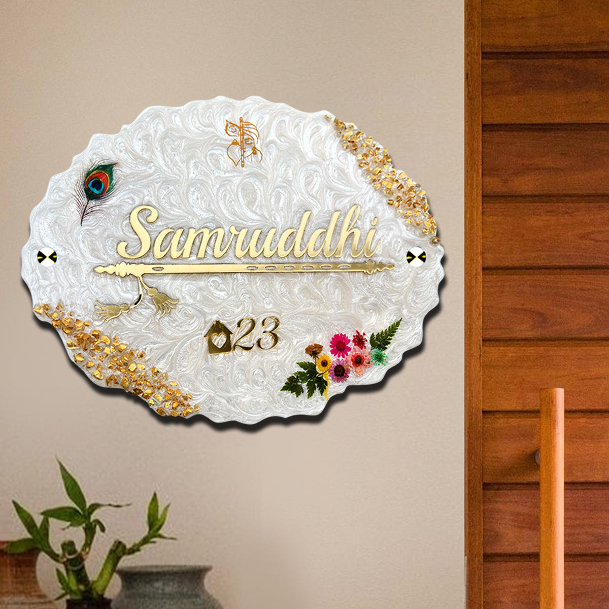 Customized Resin & Acrylic Name Plate for Home Entrance, Flat, Bungalow (Oval Art)