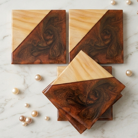 Resin & Wooden Tea Coaster's | Set of 4 | Colour- Brown