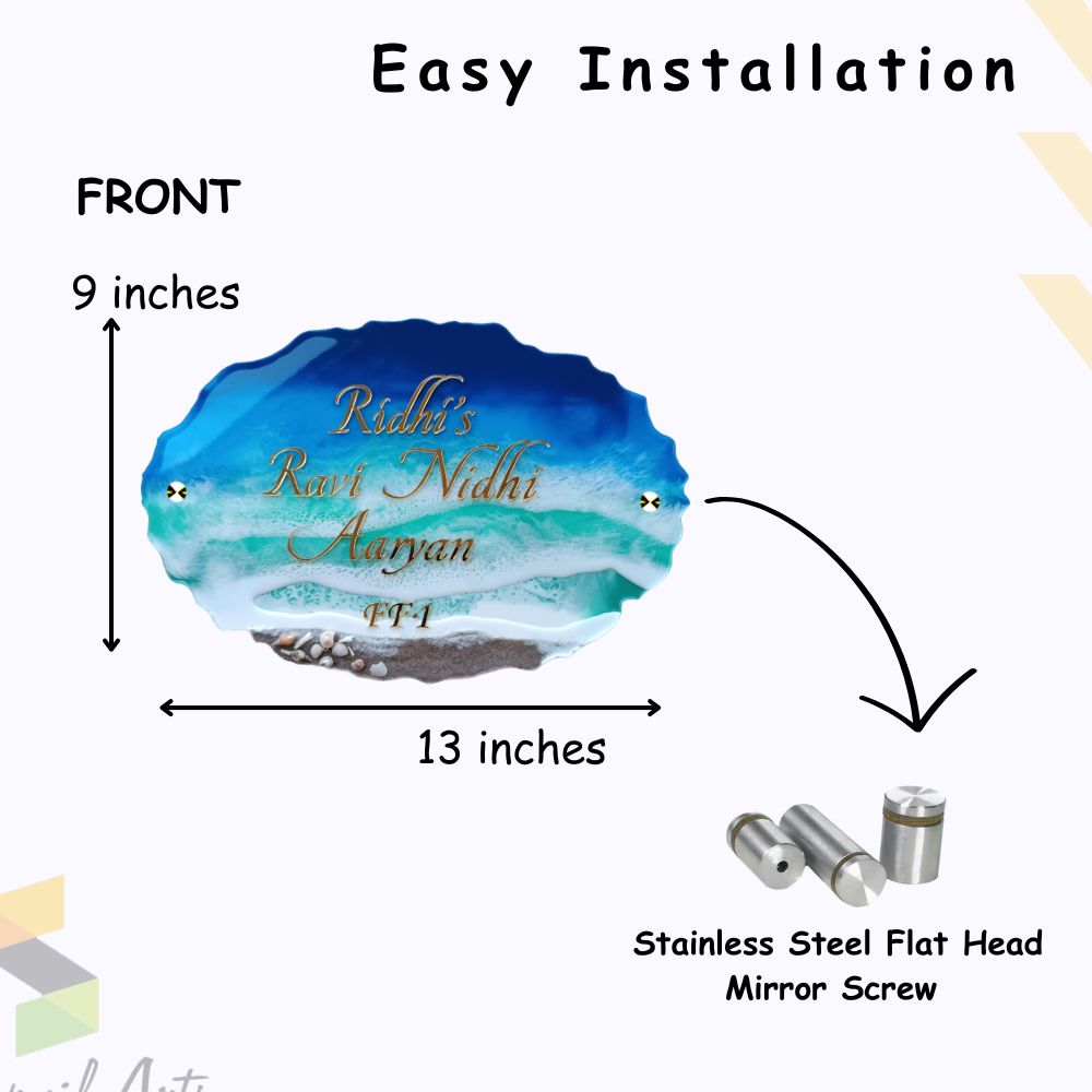 Resin Artwork Beach Theme Resin & Acrylic Door Name Plate for Home Entrance