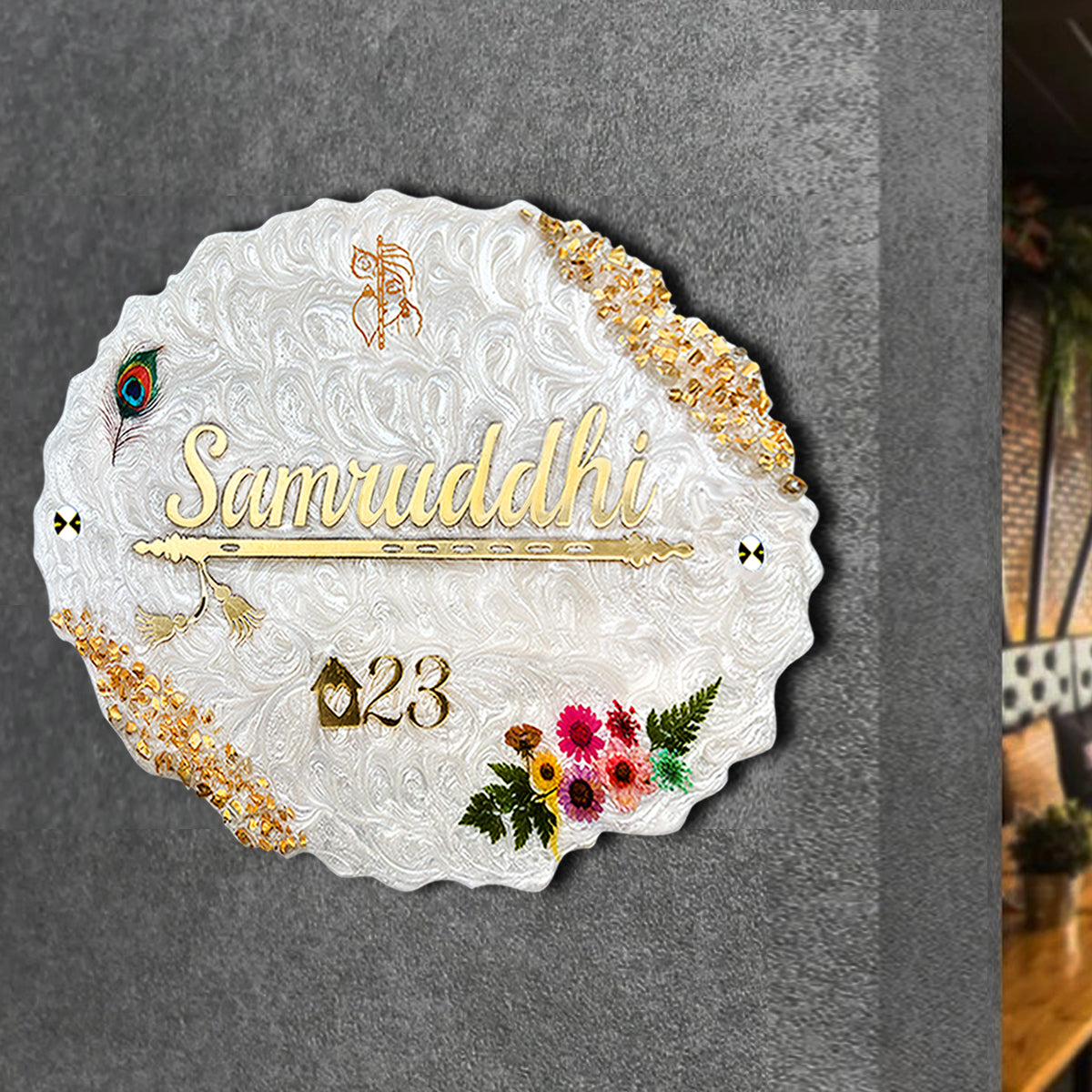 Customized Resin & Acrylic Name Plate for Home Entrance, Flat, Bungalow (Oval Art)
