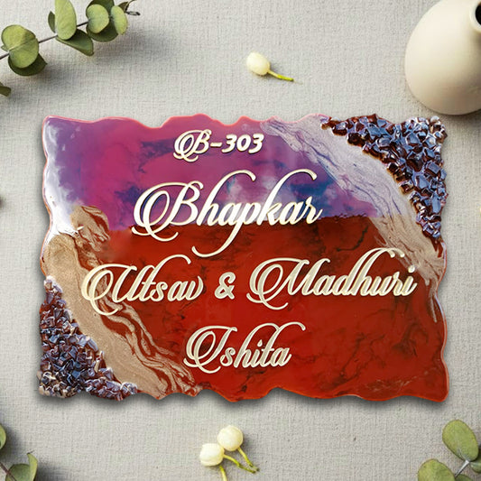 Classic Resin & Acrylic Name Plate for House Entrance, Flat, Bungalow (Red Shine)