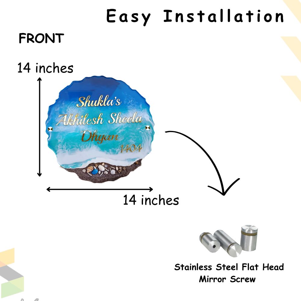 Sea View Resin & Acrylic Door Name Plate for Home Entrance, Flat, Bungalow ( Beach Theme)