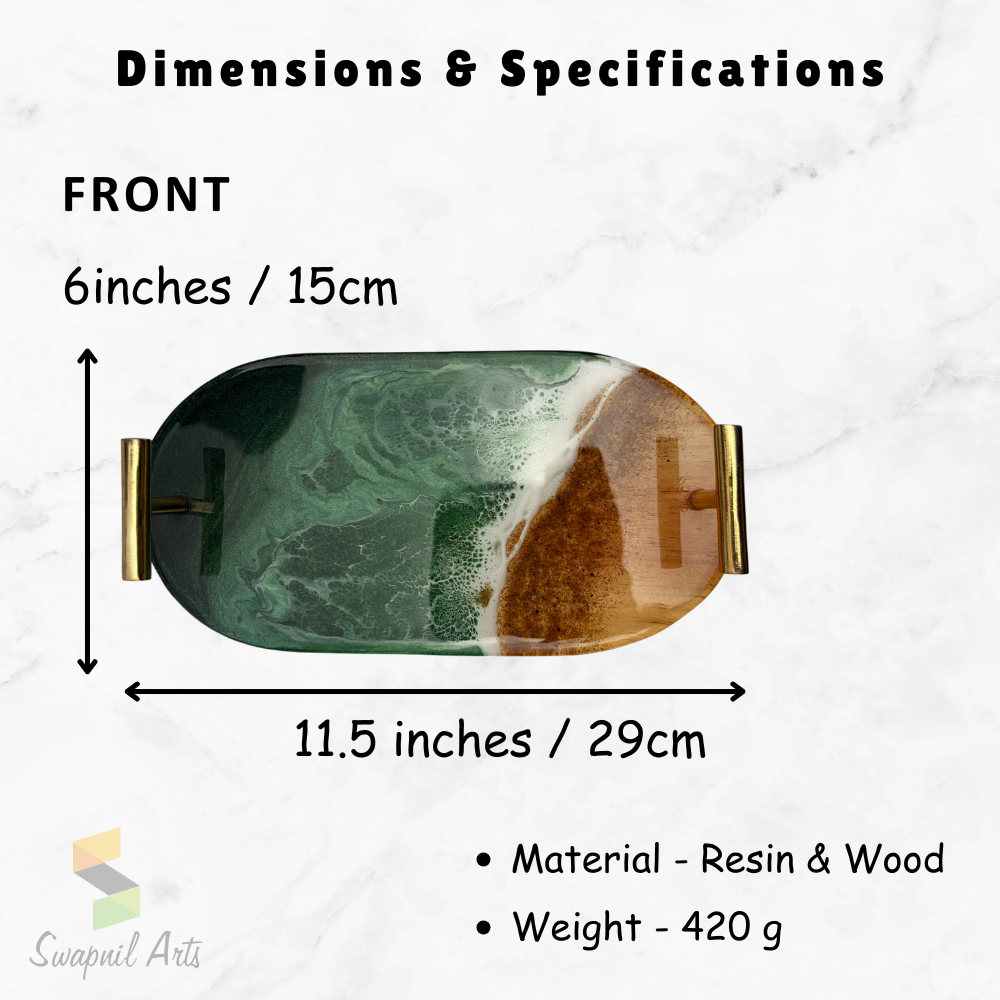 Classic Resin & Wooden Tray with Coasters | Colour- Green