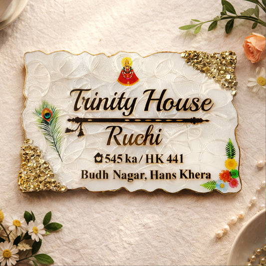 Resin & Acrylic Name Plate for Home Entrance, Flat, Bungalow (Stylish Resin Art)