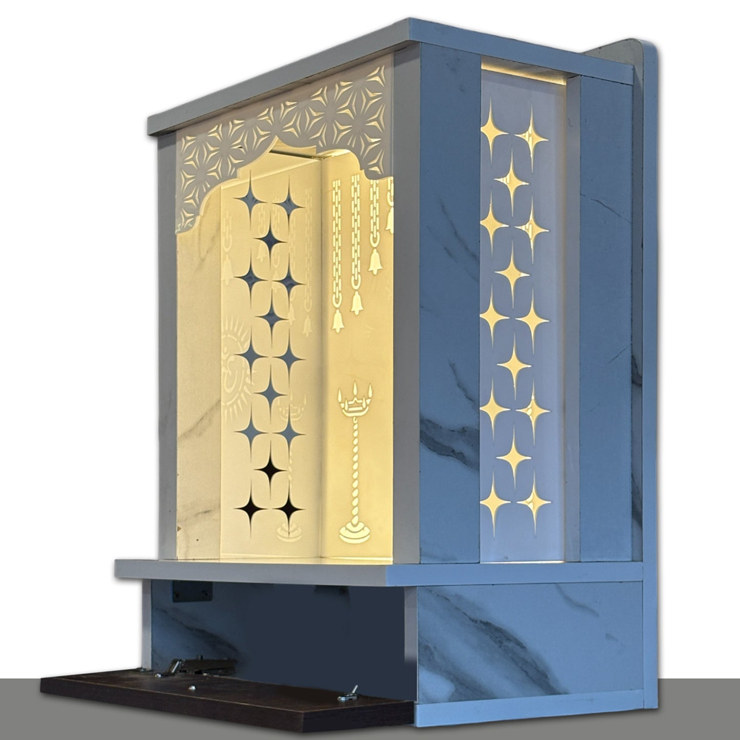 Preassembled Decorative Acrylic Temple /Mandir for Home with LED Light & Drawer