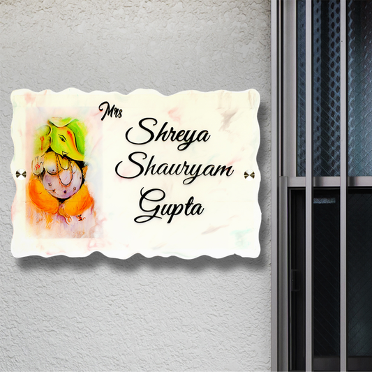 Resin & Acrylic Door Name Plate for Home Entrance (Resin Ganesha)