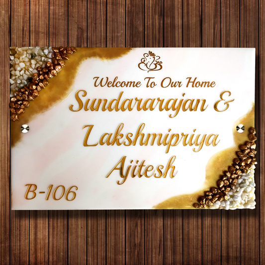 Resin & Acrylic Name Plate for Home Entrance, Flat, Bungalow (Classic Resin Art)