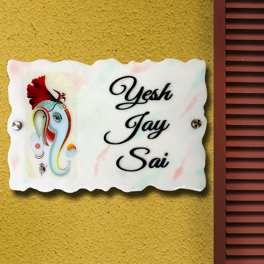 Resin & Acrylic Name Plate for Home Entrance, Flat, Bungalow (Ganesha Art)