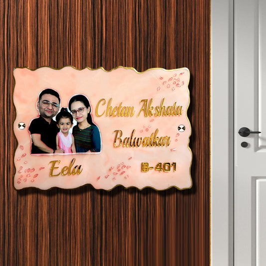 Resin & Acrylic Name Plate for Home Entrance, Flat Bungalow ( Family Caricature)