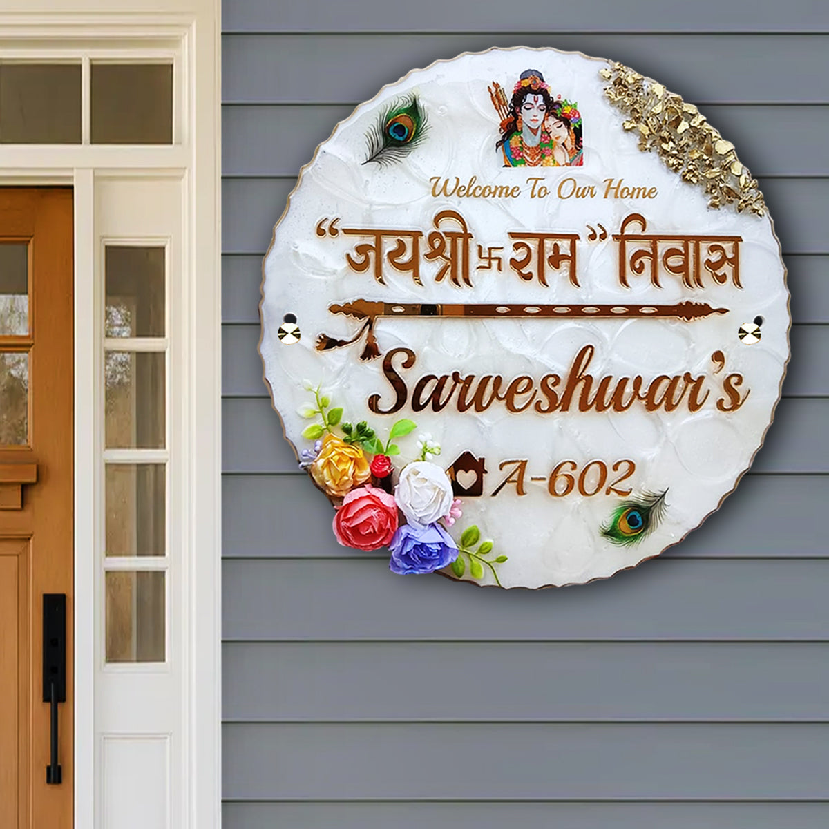 Customized Resin & Acrylic Name Plate for House Entrance, Flat, Bungalow (Micro zigzag)