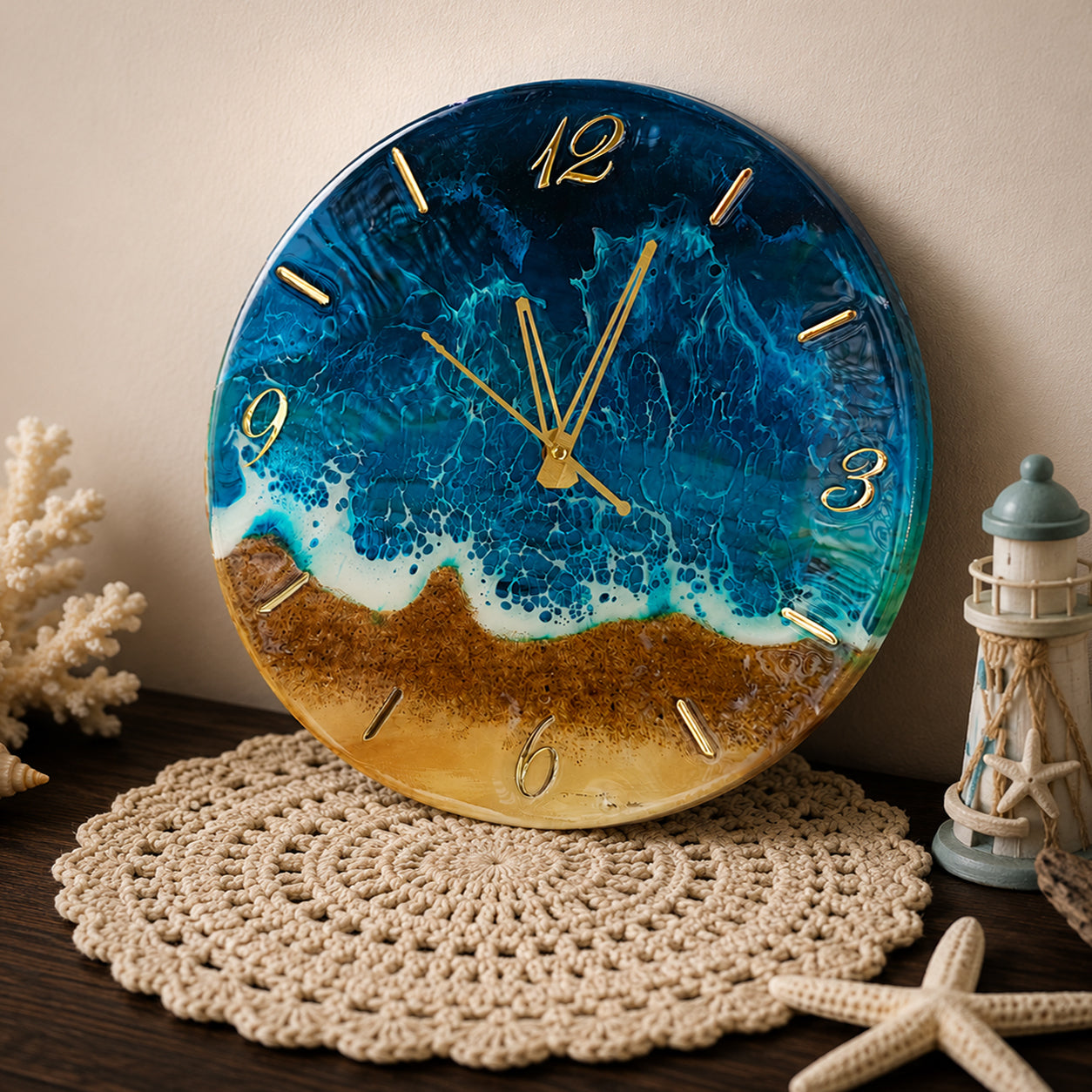 Ocean Theme Resin & Wooden Wall Clock