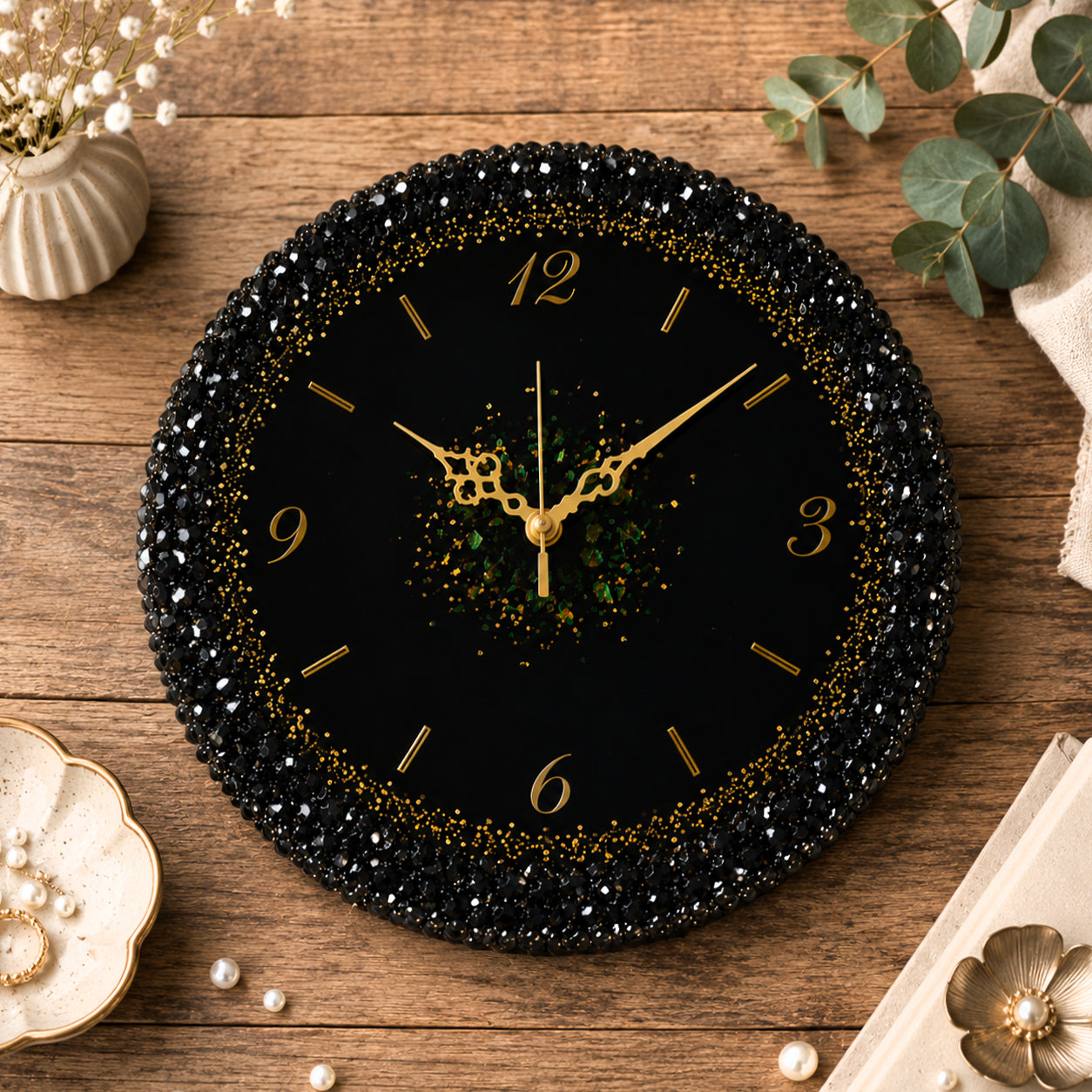 Royal Stone Theme Resin Wall Clock with Golden Glitter