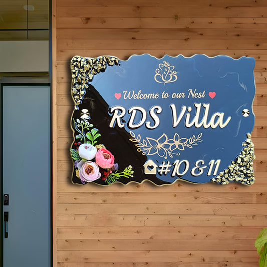 Shiny Resin & Acrylic Name Plate for House Entrance, Flat, Bungalow (Resin Black)