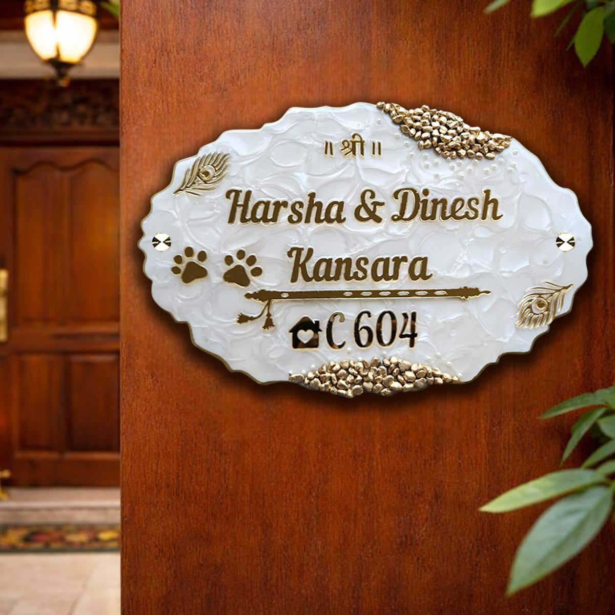 Customized Resin & Acrylic Name Plate for House Entrance, Flat, Bungalow (Paws Theme)