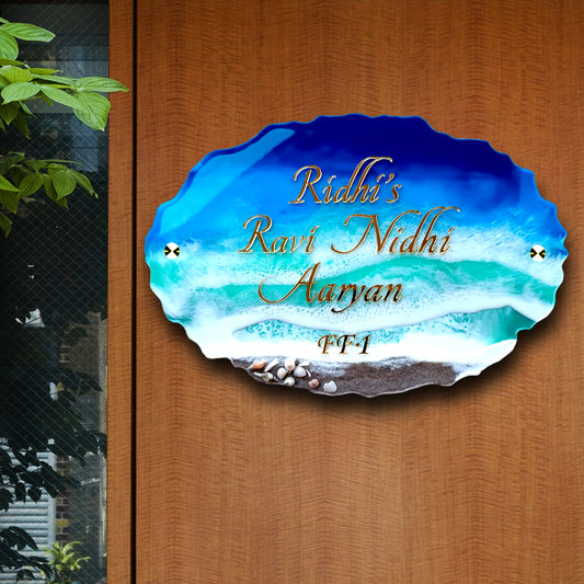 Resin Artwork Beach Theme Resin & Acrylic Door Name Plate for Home Entrance