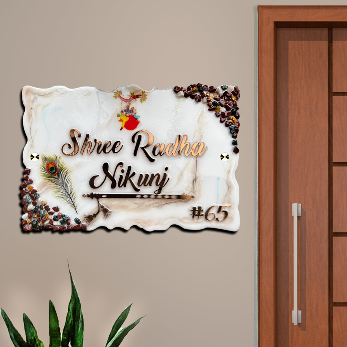 Customized Resin & Acrylic Name Plate for Home Entrance (Radha Kunj)