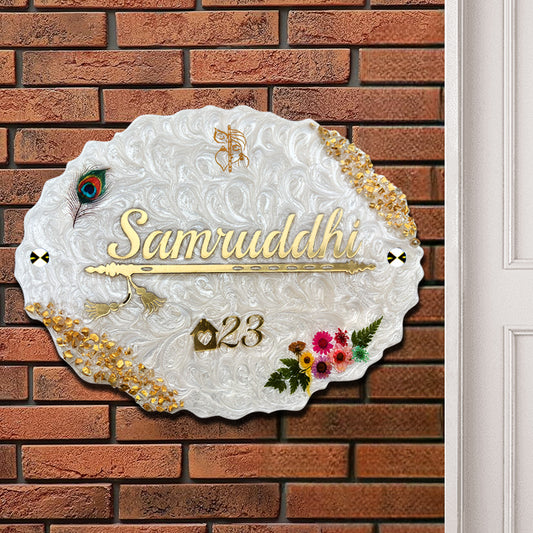 Customized Resin & Acrylic Name Plate for Home Entrance, Flat, Bungalow (Oval Art)