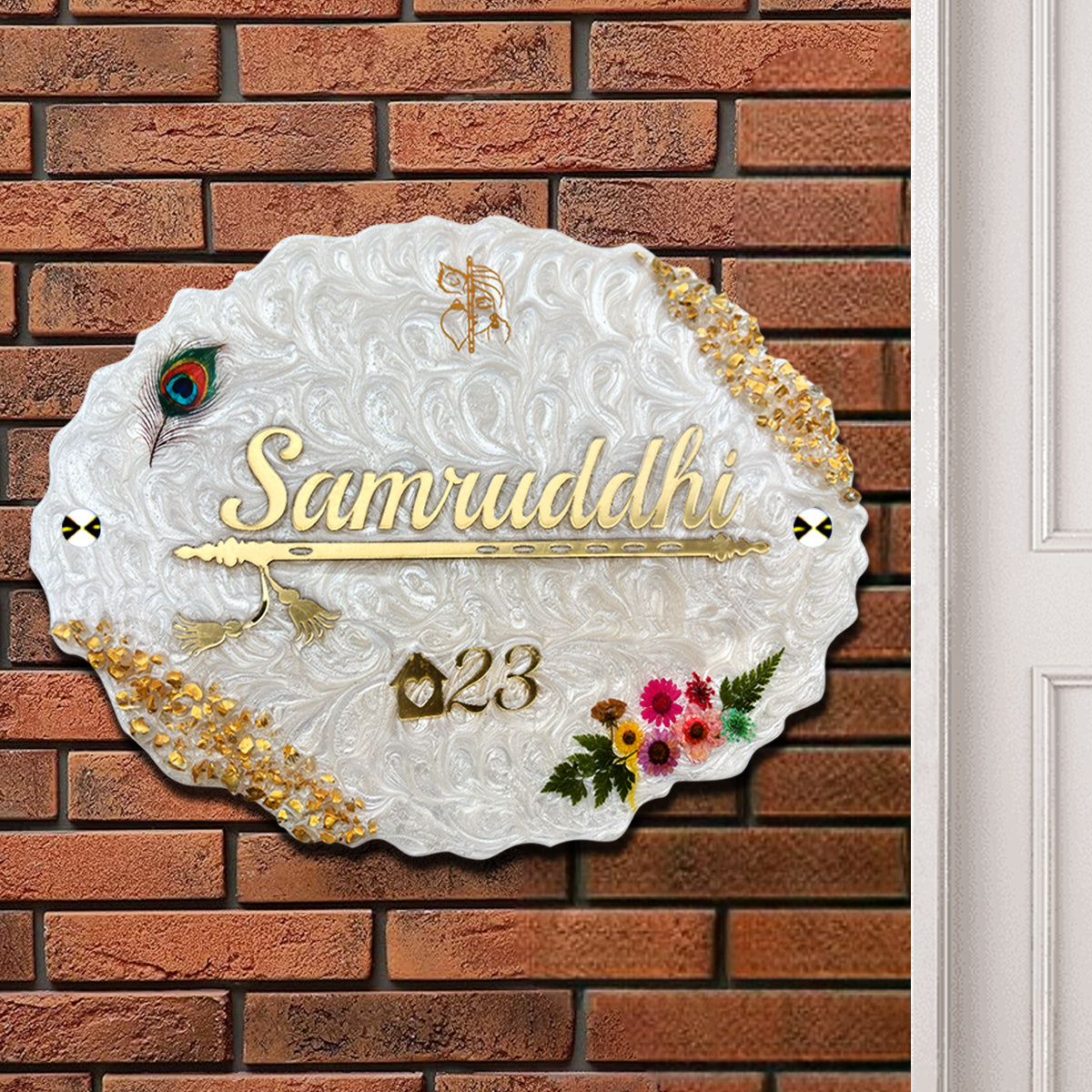 Customized Resin & Acrylic Name Plate for Home Entrance, Flat, Bungalow (Oval Art)
