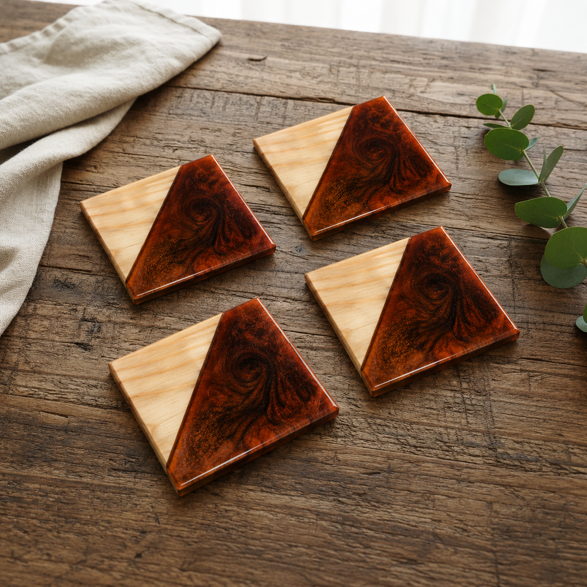 Resin & Wooden Tea Coaster's | Set of 4 | Colour- Brown