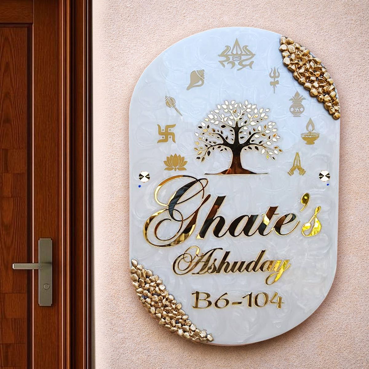 Beautiful Resin & Acrylic Name Plate for House Entrance, Flat, Bungalow (Astamangal)