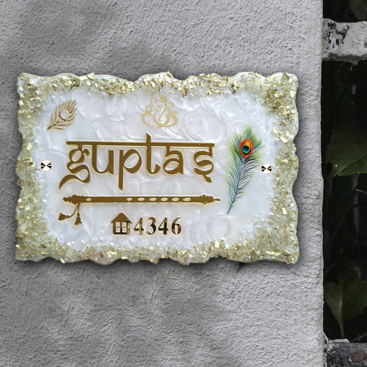 Resin & Acrylic Name Plate for House Entrance, Flat, Bungalow (Shiny Stones Art)
