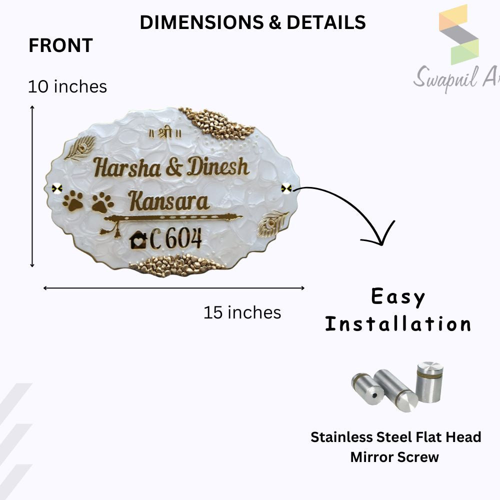 Customized Resin & Acrylic Name Plate for House Entrance, Flat, Bungalow (Paws Theme)