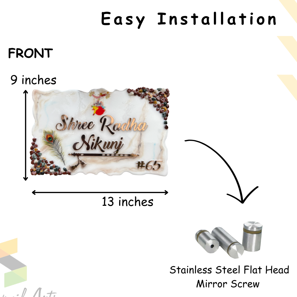 Customized Resin & Acrylic Name Plate for Home Entrance (Radha Kunj)