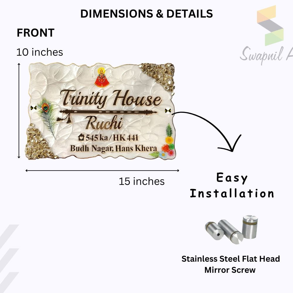 Resin & Acrylic Name Plate for Home Entrance, Flat, Bungalow (Stylish Resin Art)