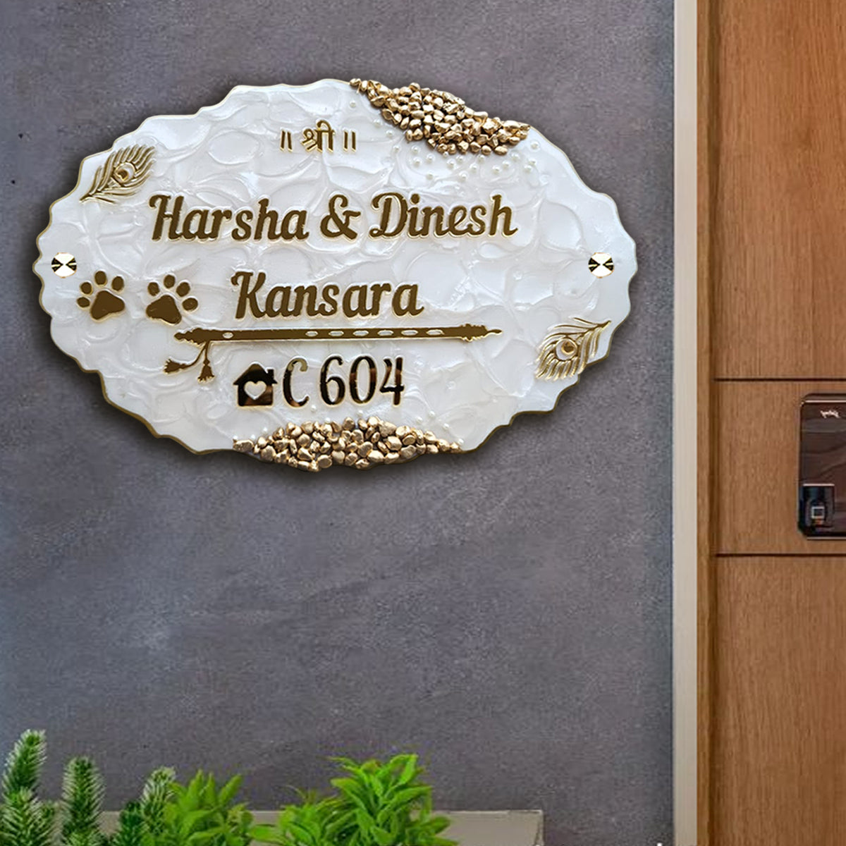 Customized Resin & Acrylic Name Plate for House Entrance, Flat, Bungalow (Paws Theme)