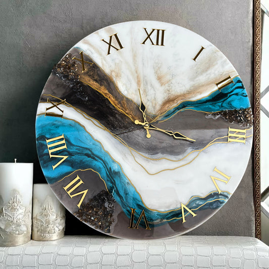 Stylish Round Wall Clock with Beautiful Resin Art