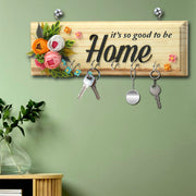 Elegant Wooden Key Holder for Home with Flowers Design & Beautiful Quote