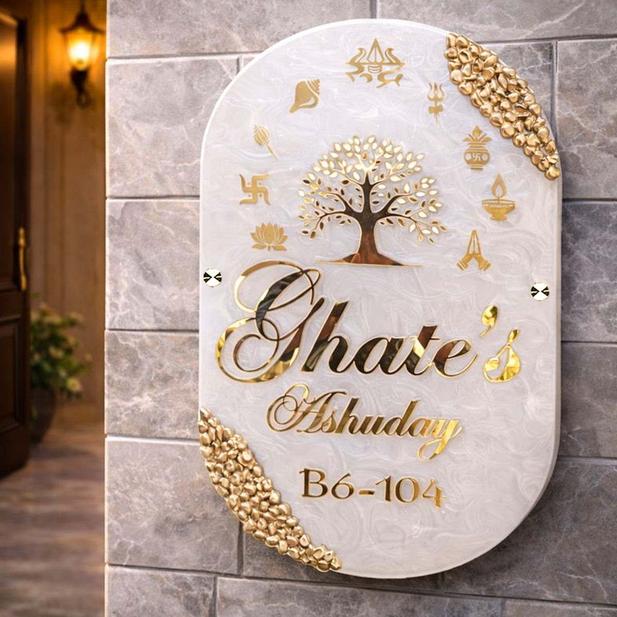 Beautiful Resin & Acrylic Name Plate for House Entrance, Flat, Bungalow (Astamangal)
