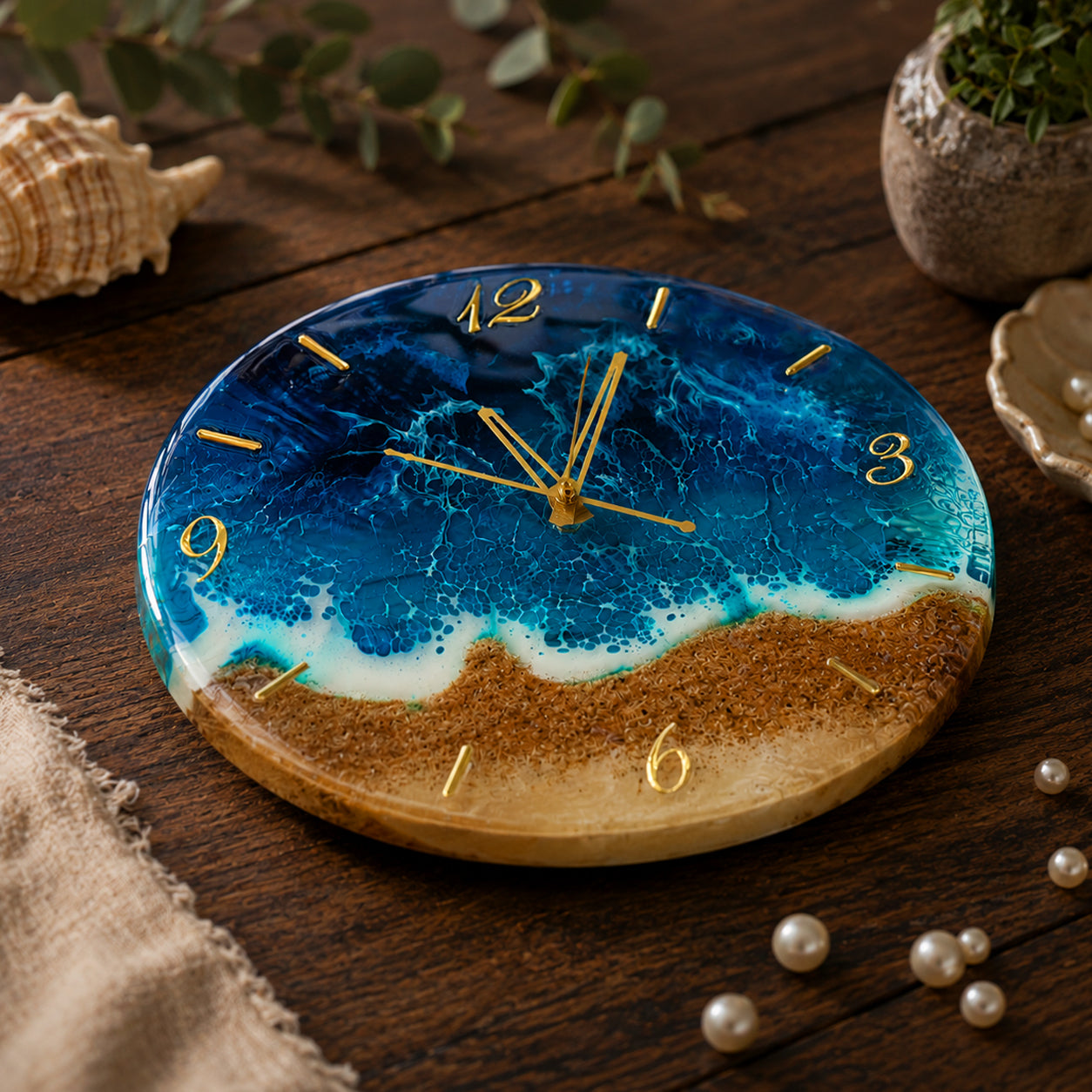 Ocean Theme Resin & Wooden Wall Clock