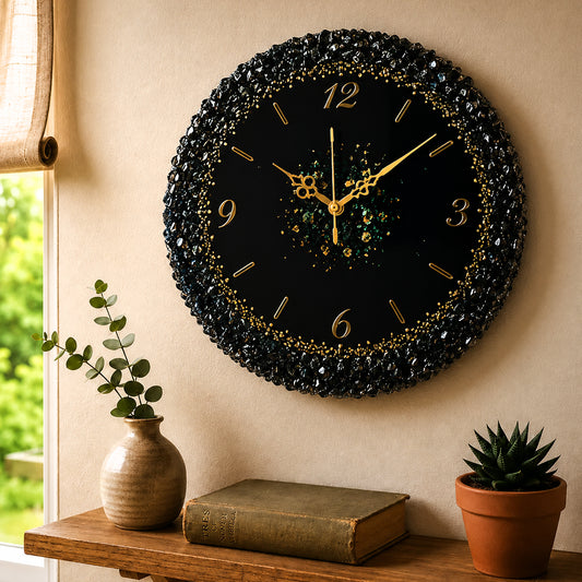 Royal Stone Theme Resin Wall Clock with Golden Glitter