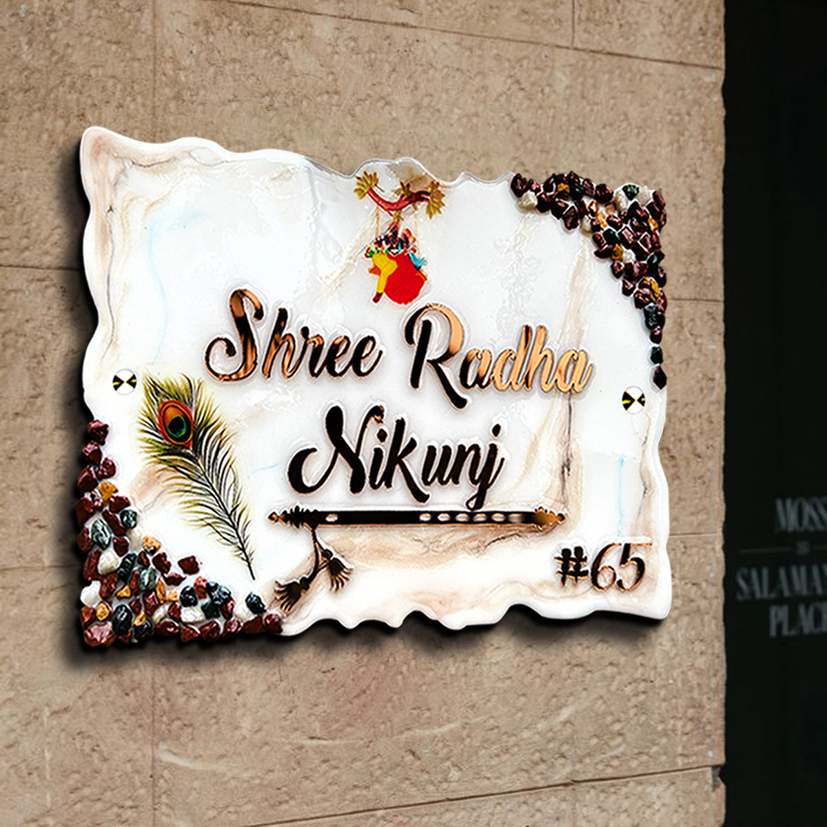 Customized Resin & Acrylic Name Plate for Home Entrance (Radha Kunj)