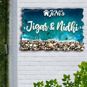 Beach Theme Resin & Acrylic Name Plate for House Entrance, Flat, Bungalow (Shells & Waves)