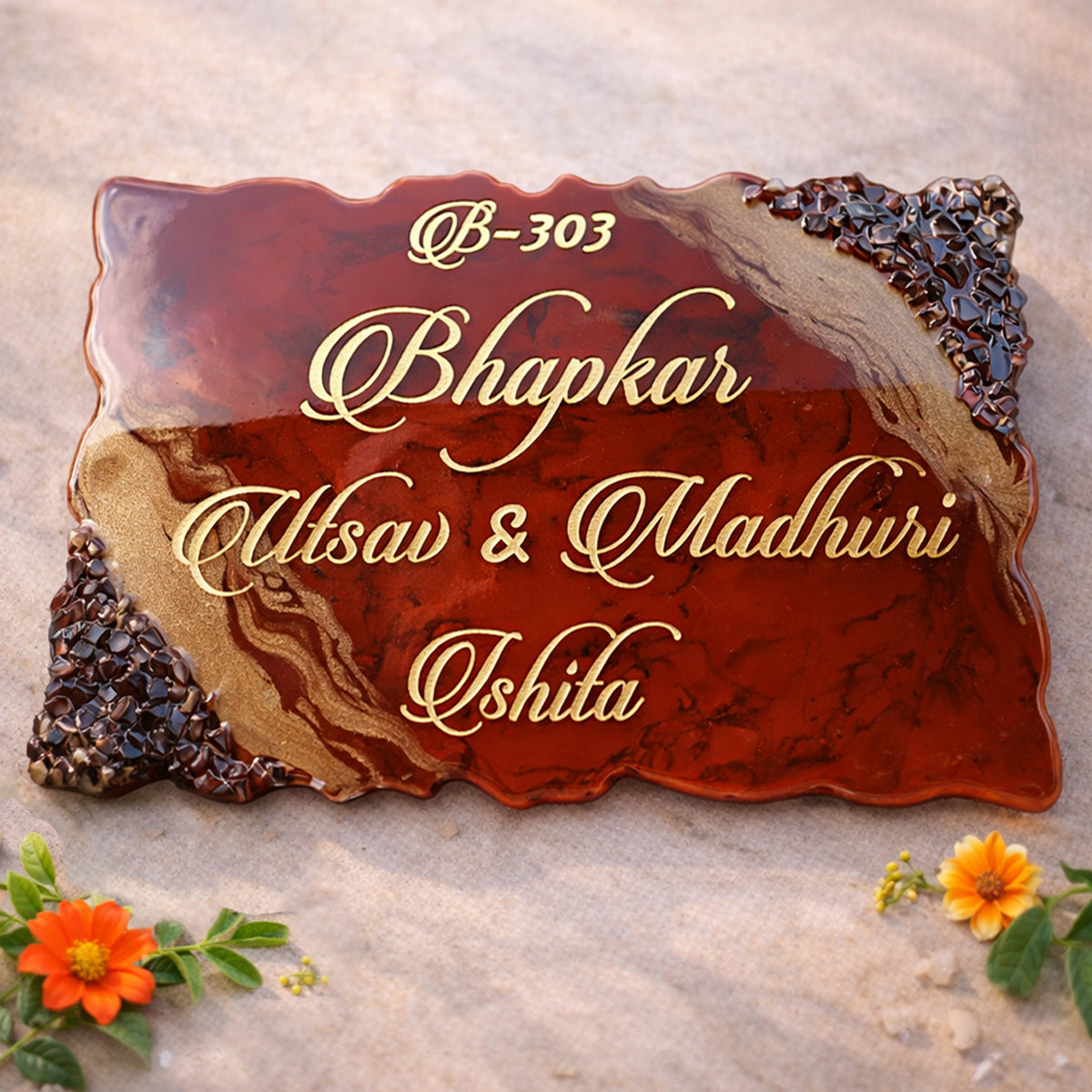 Classic Resin & Acrylic Name Plate for House Entrance, Flat, Bungalow (Red Shine)