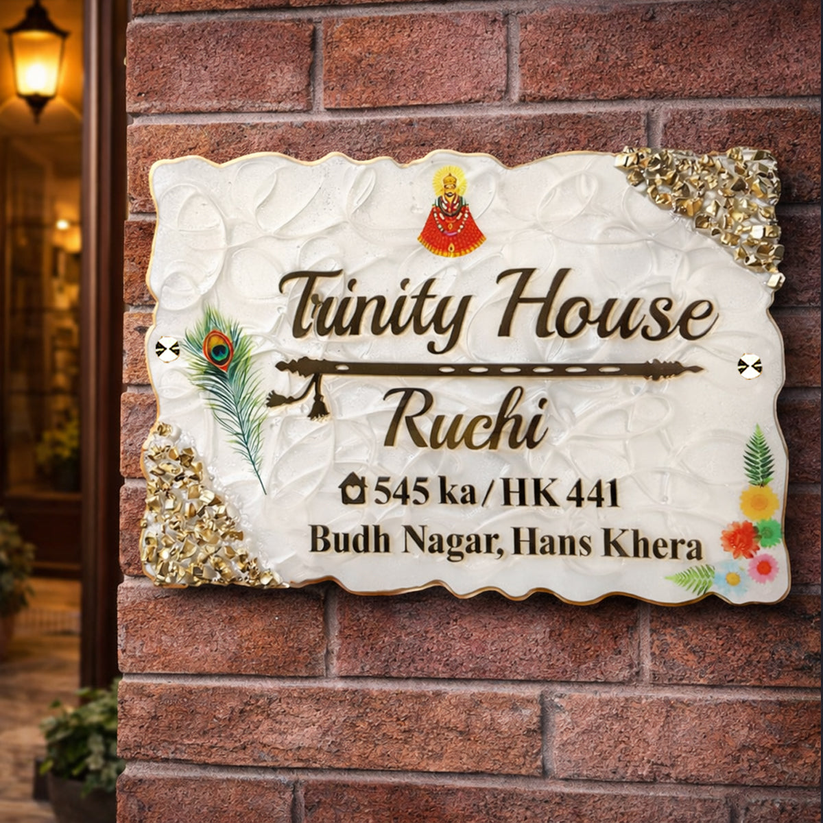 Resin & Acrylic Name Plate for Home Entrance, Flat, Bungalow (Stylish Resin Art)