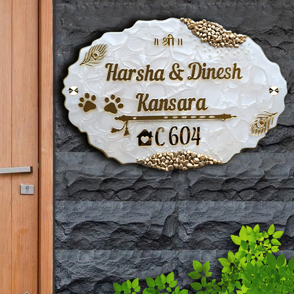 Customized Resin & Acrylic Name Plate for House Entrance, Flat, Bungalow (Paws Theme)